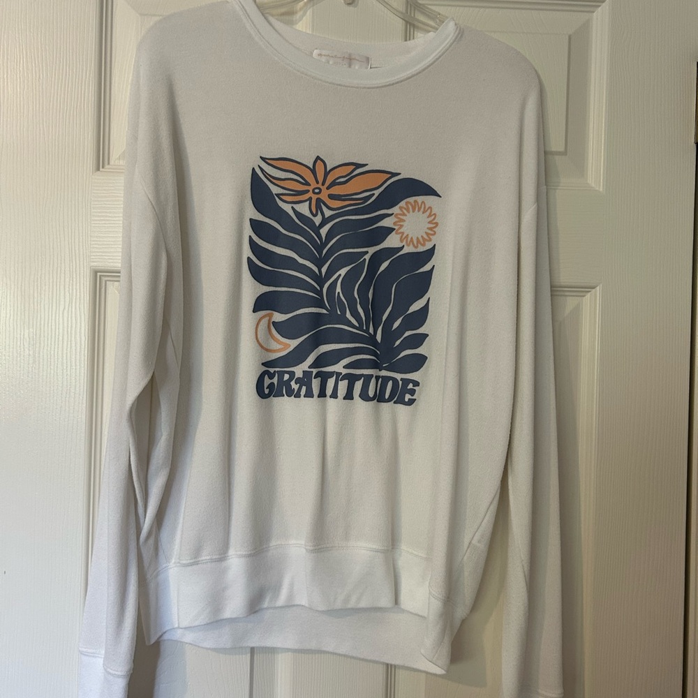 Spiritual Gangster White Graphic Gratitude Sweater